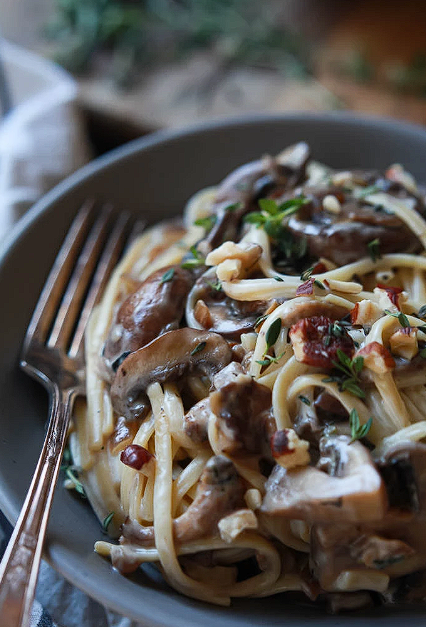 Creamy Wild Mushroom & Sage Pasta with Maple Sausage