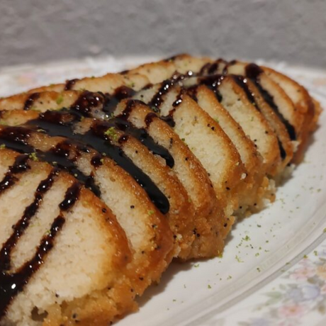 Lime Olive Oil Poppy Seed Bread with a Raspberry Balsamic Glaze