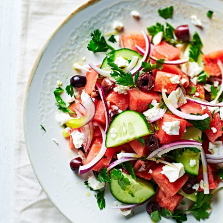 Watermelon Salad with Basil Lychee Vinaigrette